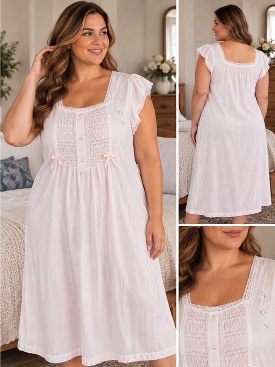 barbizon Other - Barbizon Embroidered with Pinch Pleated  Soft Pink Lace-Trim Nightgown